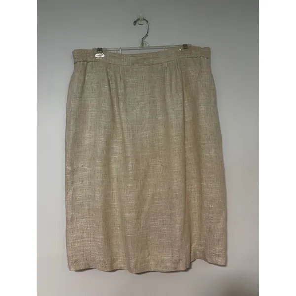 Executive Collection Womens Beige Linen Blend Plaid Skirt Suit Set Size 16 - Image 4