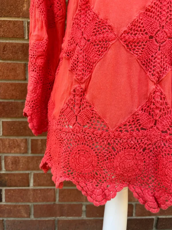 FreePeople 3/4 sleeve crochet top with intricate detailing - Image 3