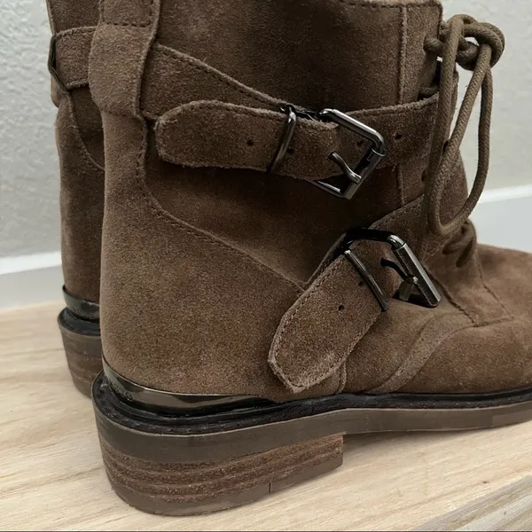 Vince Camuto Brown Suede Leather Lace‎ Up Moto Combat Boots 6.5 - Image 6