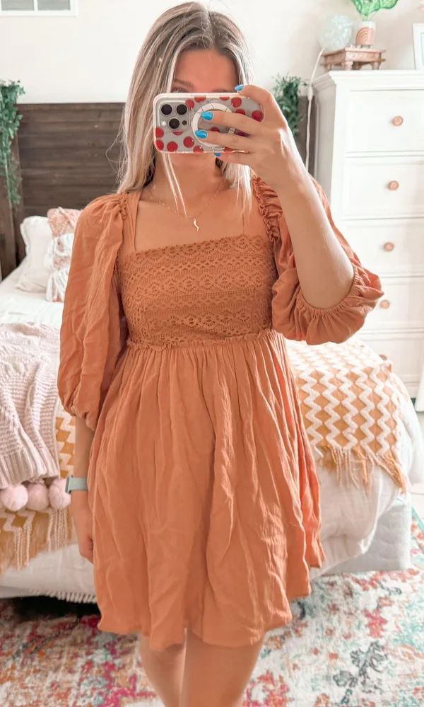 Listicle Brown Balloon Sleeve Mini Dress - Image 2