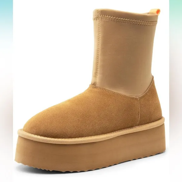 Dream Paris Platform Suede FuzzyChic Sock-Top Boots - Image 4