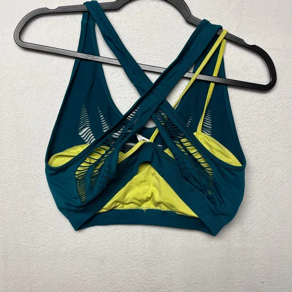 Women's Fabletics Turquoise/Black Zebra Print Cloud Blue Crossback Sports Bra M - Image 3
