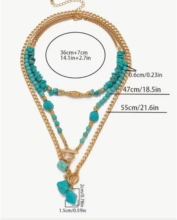 Elegant Turquoise and Gold Layered Necklace - Image 7