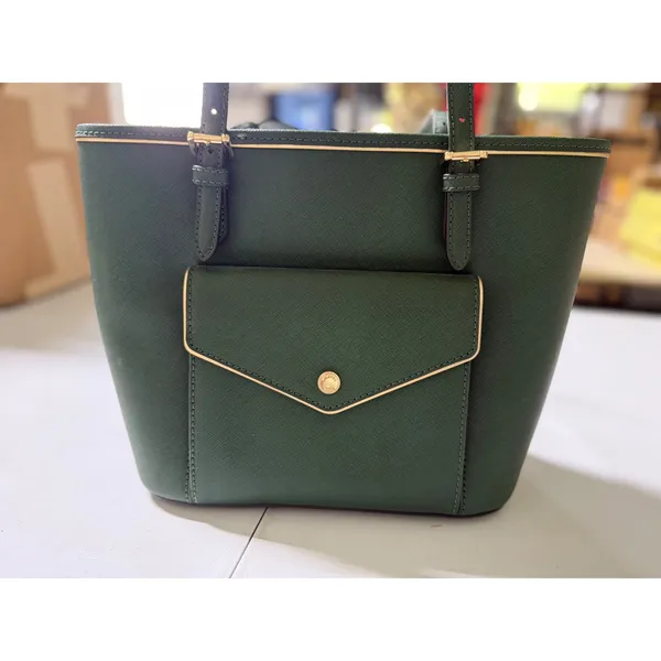Michael Kors Voyager Medium Top Zip Tote Dark Green Saffiano Leather Handbag - Image 9