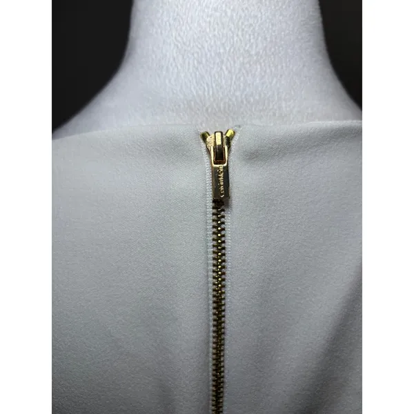 Calvin Klein White Bell Sleeve Gold Zipper Evening Sheath Dress 8‎ Cocktail - Image 5