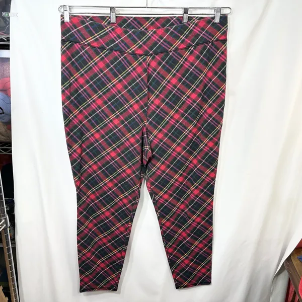 Cacique Sleep‎ Plus Size 26/28 Pajama Set Red Waffle Henley Plaid Leggings 1324 - Image 4