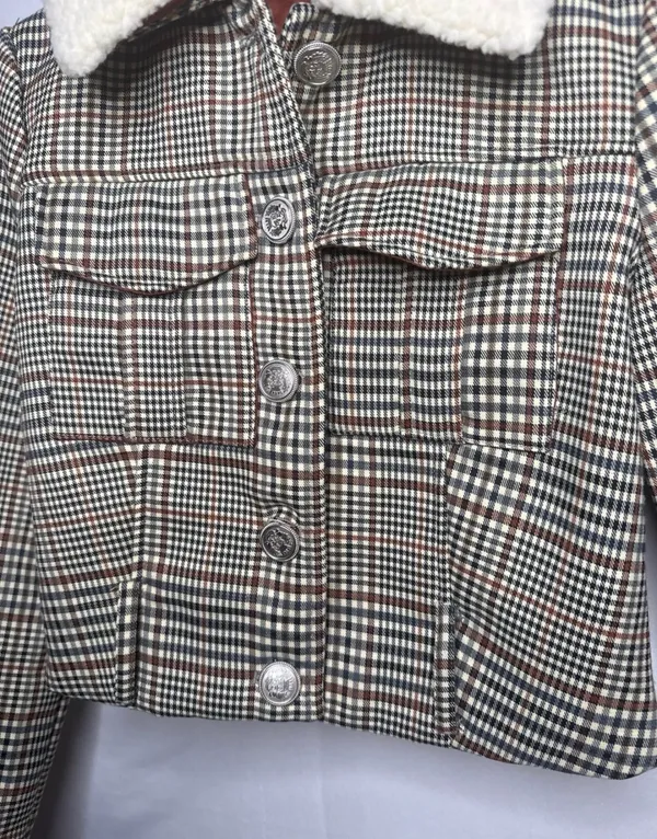 NWOT House of Harlow 1960 plaid faux shearling collar cropped jacket sz XS - Image 5