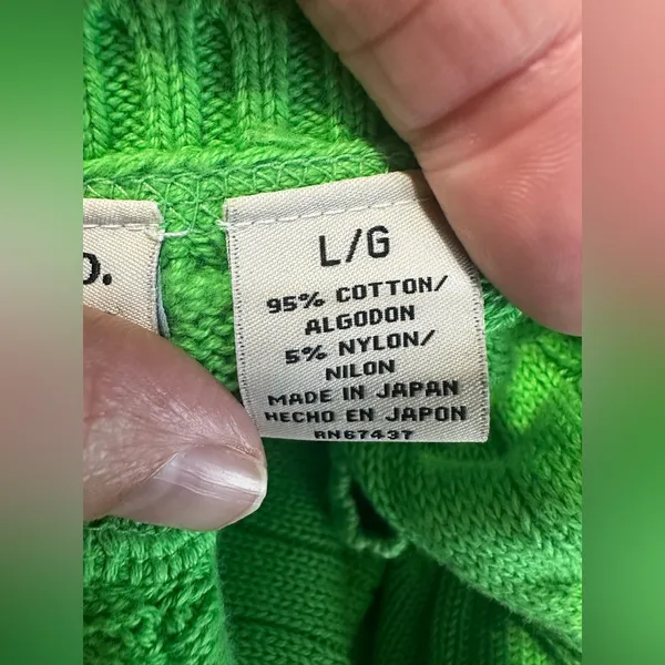 Vtg Polo Jeans Co. Ralph Lauren Women's L Cable‎ Knit Sweater Lime Green Japan - Image 5