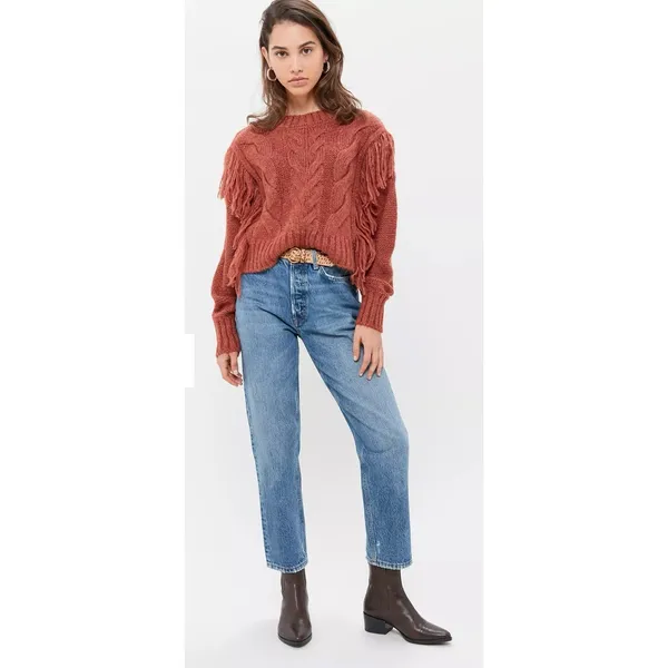 Urban Outfitters Faye Shimmer Fringe‎ Cable Knit Sweater Size M - Image 2