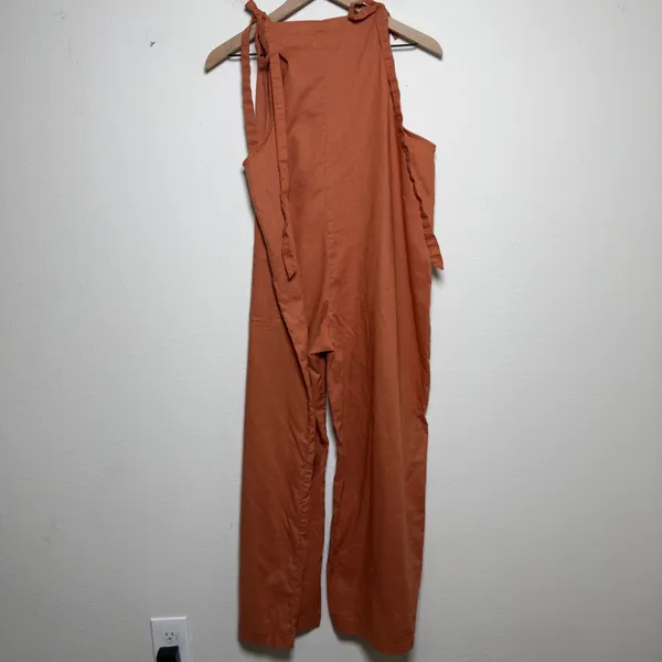 Shiny by Nature Womes Linen Overalls Canyon Orange Wide Leg Square Neck Bib - Image 4