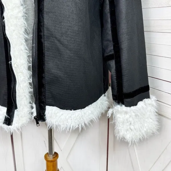 Princess Polly‎ Mariana Jacket Small Medium Black PU Faux Fur Lined Moto Biker - Image 9