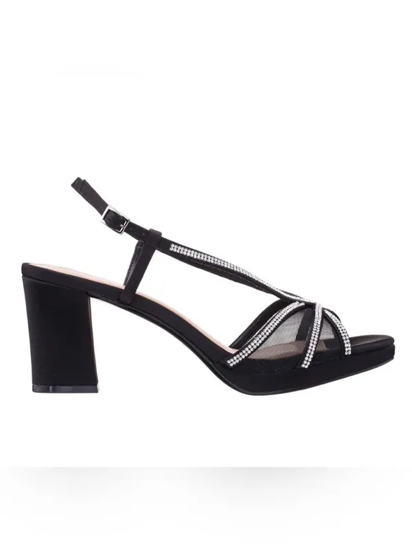 Nina Bonney Rhinestone Mesh Block Heel Sandals Black Size 8M NIB - Image 3