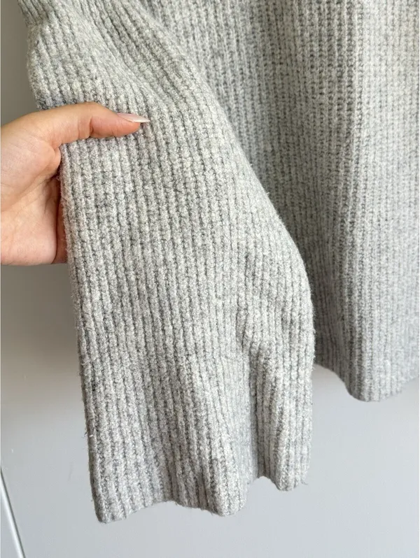 Madewell Merino Wool Bell Sleeve Rib Knit Sweater Gray Size Small - Image 5