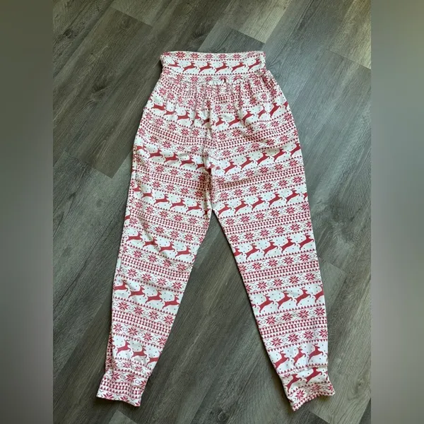 High Waisted Reindeer Christmas Pants Elastic Waist Pockets Red White - Image 6