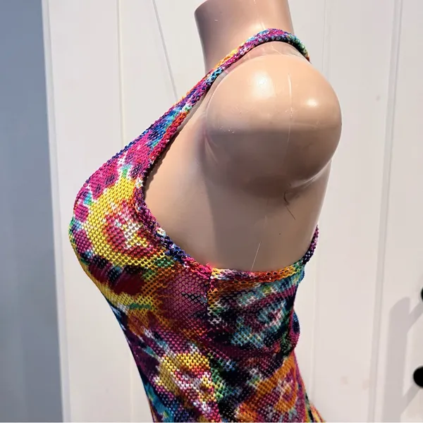 NYC women’s L mesh swim coverup Multicolor Knit Fabric Tye dye side slit - Image 6