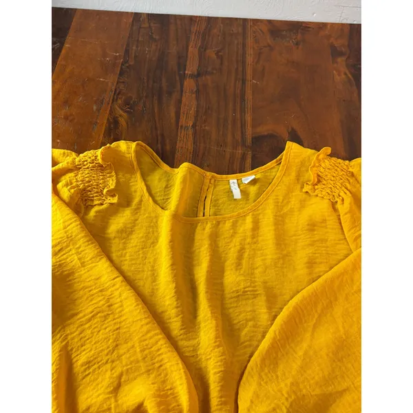 Cato Yellow Smocked Shoulder‎ 3/4 Balloon Sleeve Textured Blouse Large Mustard - Image 9