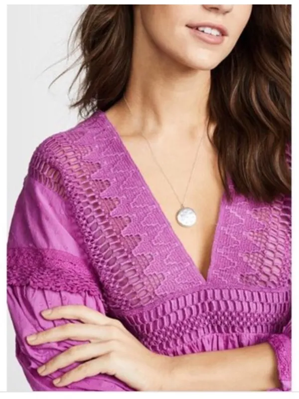 Free People Drive You Mad Neon Orchid Large Peasant Swiss Dot Purple Tie Sleeve - Image 3