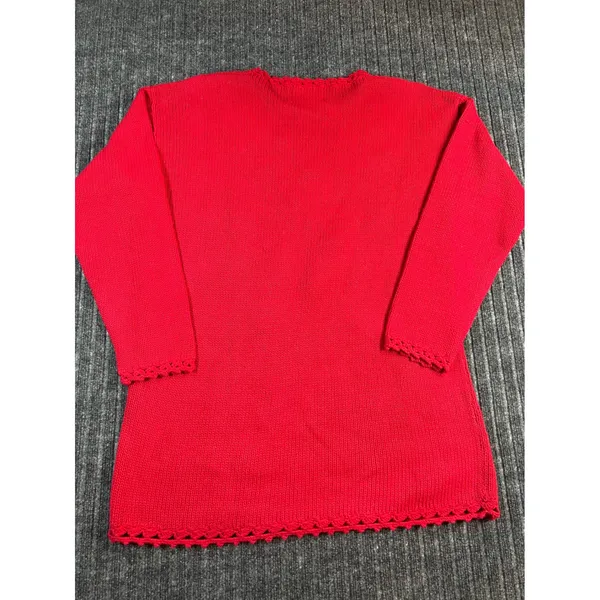 Vintage 90s Christmas Sweater TIARA Women L Red Tree Embroidered‎ Embellished - Image 2