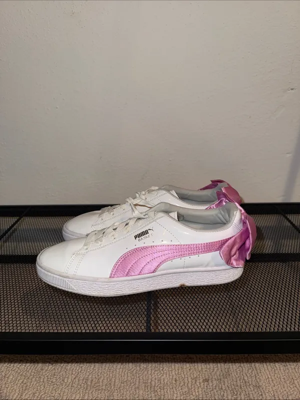 Puma White Sneakers with Pink Satin Bow - Image 3