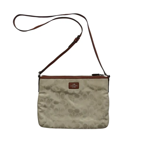 Coach Signature Cream Nylon Rectangle Crossbody Bag Handbag Style 35454 - Image 2
