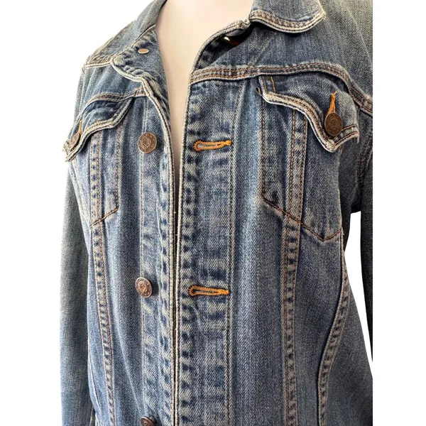 Vintage ‘90s Earl Jean Faded Medium Wash Button Front Denim Trucker Jacket - Image 4