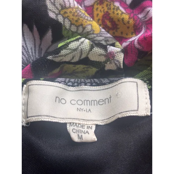 No Comment Women Maxi Dress M Black Floral Mesh Spaghetti Strap Boho Cinched Hem - Image 9