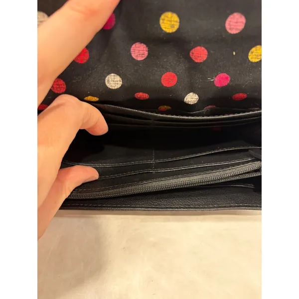 Vera Bradley Leather Floral Canvas Trifold Wallet Black Butterfly Polka‎ Dot - Image 7