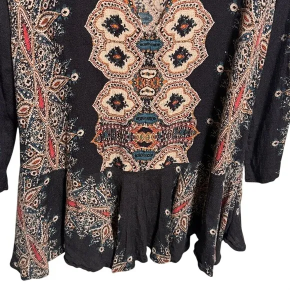 Free People Boho Paisley Medallion Open Back Mini Dress‎ Black Multi Medium - Image 6