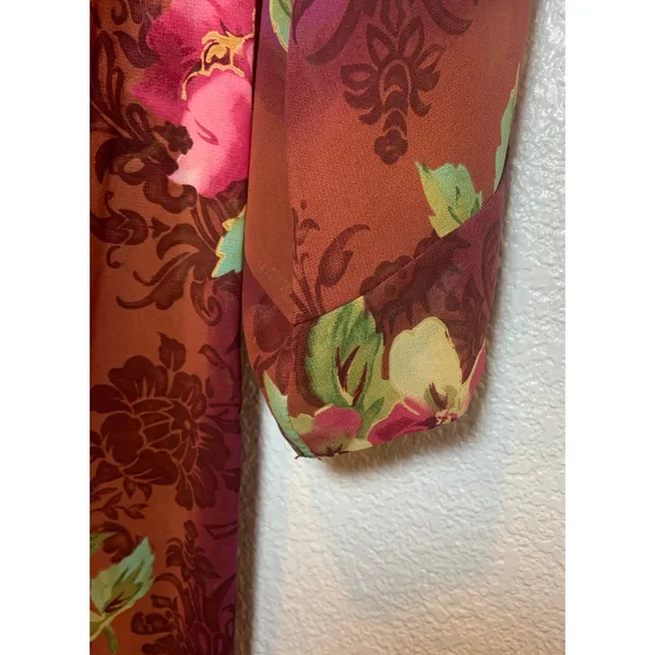 Private Luxuries Sheer kimono Robe Red with Pink Rose Floral Print Size L - Image 2