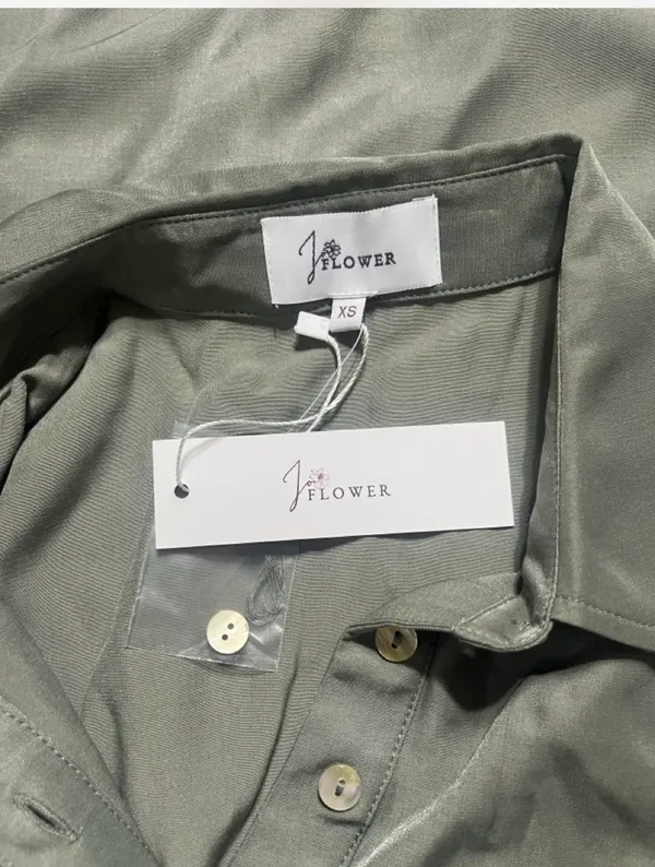 Joflower Shirt Dress Sz XS Renee Olive Green Mini Cap Sleeves Button Up Detail - Image 6