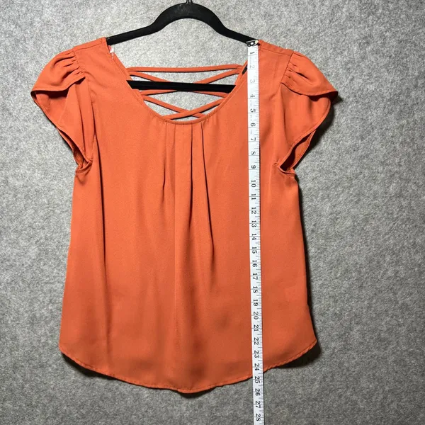 Paper Moon Womens Burnt Orange Lattice Back Tulip‎ Sleeve Blouse Size M - Image 2