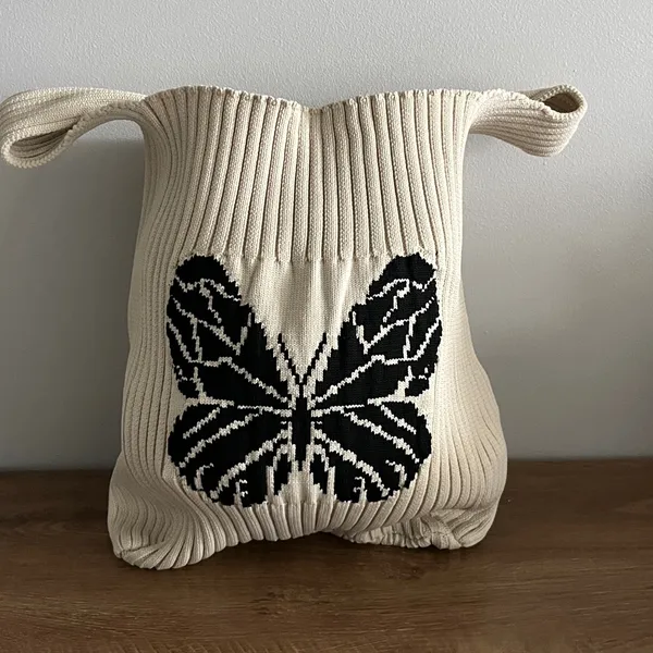 Boutique Cream Ribbed Knit Butterfly Shoulder Bag Soft Girl Aesthetic - Image 7
