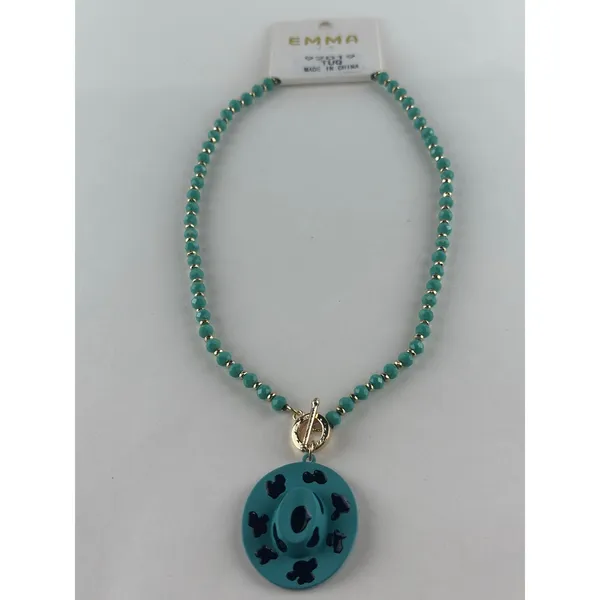 EMMA Western Blue Cow Print Cowboy Hat Pendant Necklace - Image 3