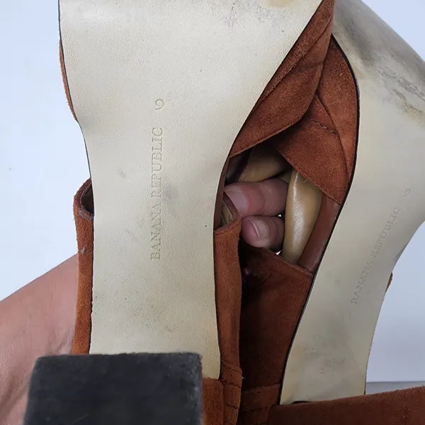 Banana Republic Platform Suede Shoes‎ Block Heel Cinnamon Peep Toe Side Zip 9 - Image 8