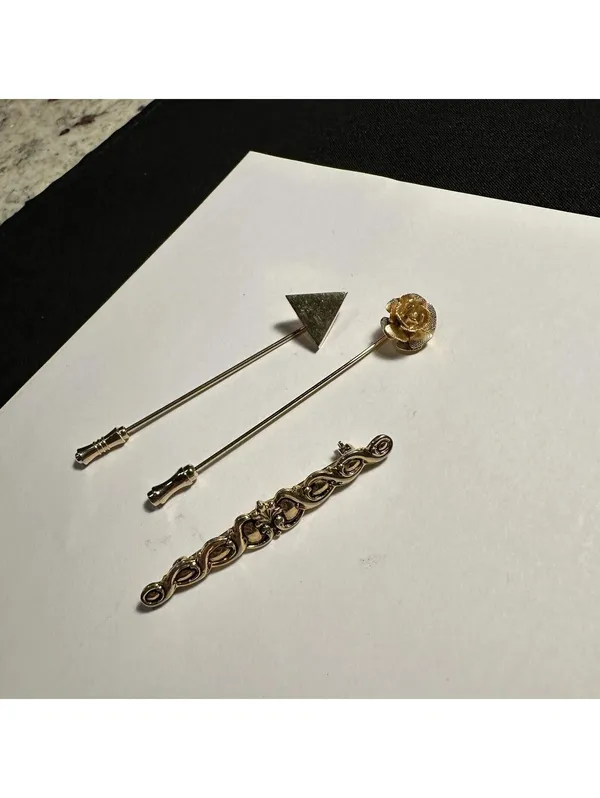 Lot Of 3 Gold Tone Brooch / Lapel Stick Pins 1 Signed Sarah (Sarah Coventry) - Image 2