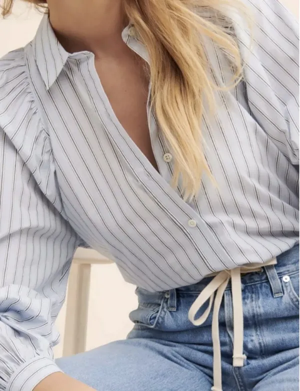 Rails Livy Shirt - Hampton Stripe Blue & White Pinstriped Button Down Shirt - Image 4