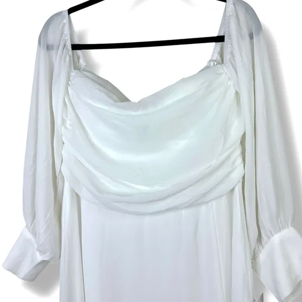 NEW Lulus Adorna White Off-the-Shoulder Semi-Sheer Button Chiffon Maxi Dress XL - Image 6