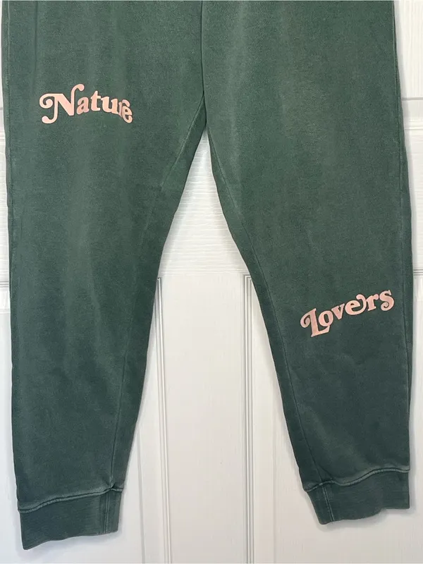 Peanut Butter Jelly Sage Green Nature Lovers Graphic Sweatpants Sz L Joggers - Image 3