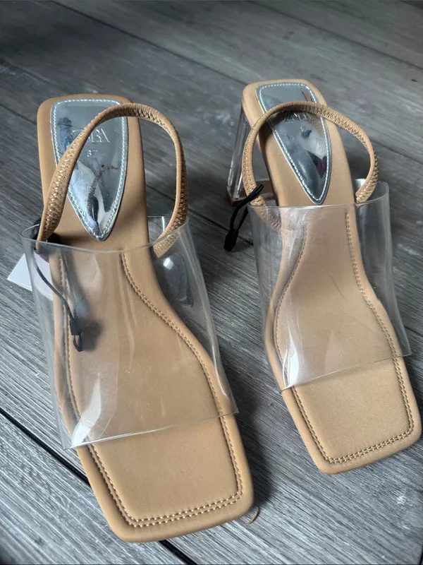 Zara Clear Vinyl Strap Slingback Heel in Tan - Image 2