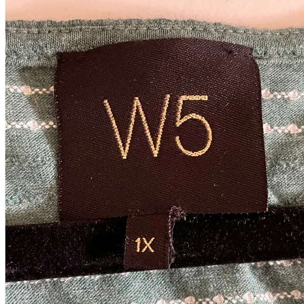 W5 Women’s 1X Green Striped Tie Front Top Short Sleeve Plus Size Boho Casual - Image 3