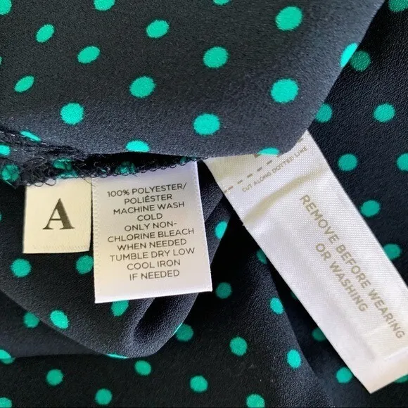 Loft Polka Dot Blouse Teal Blue Long Sleeve Workwear‎ Career Top Medium Blouse - Image 7