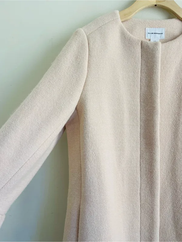 Club Monaco Blush Pink Wool Blend A Line Long Coat Bell Sleeve Large - Image 6