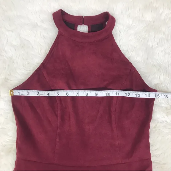 ALTAR"D STATE Burgundy Faux Suede Halter Mini Dress Size Small Sleeveless‎ Fall - Image 11