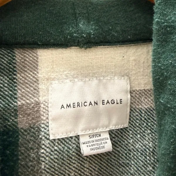 American Eagle Cozy Plaid Flannel Button Down‎ Oversized Shacket Green Small - Image 3
