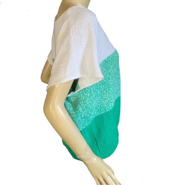 Vintage 1980'S Green & White Color Block Sweater (L) - Image 3