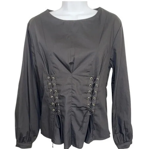 GUEST EDITOR Jet Black Corset‎ Style Long Sleeve Blouse EUC Size Small - Image 2