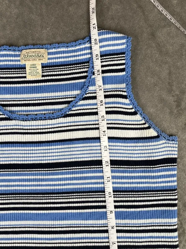 VTG St. John's Bay Top Women's L Blue Striped Sleeveless Fairy Indie Grunge Y2K - Image 8