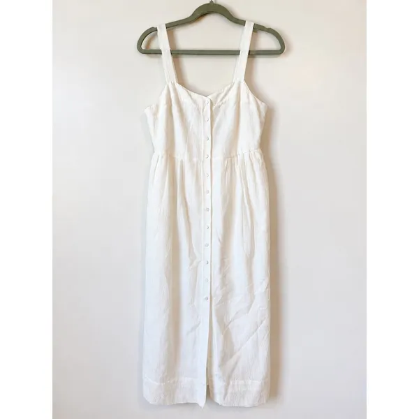 Club Monaco Midi Dress Size 2 White Cotton Silk Button Front Coastal Luxury NWT - Image 2