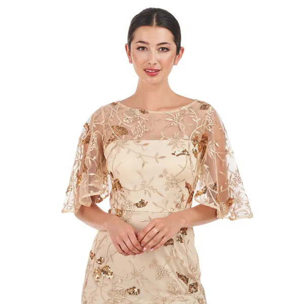 NWT JS Collections Sleeve Sequin Embellished Column Gown Dress Gold Yellow 18 - Image 4