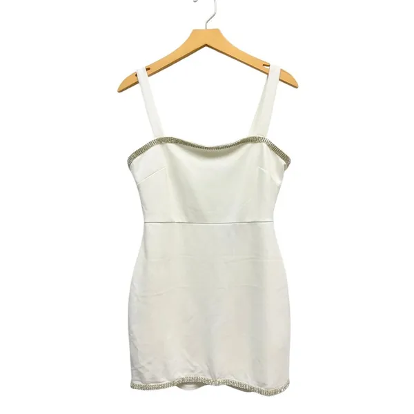 Lulus Glowing Allure White Rhinestone Sleeveless Bodycon Mini Dress size M NWT - Image 3